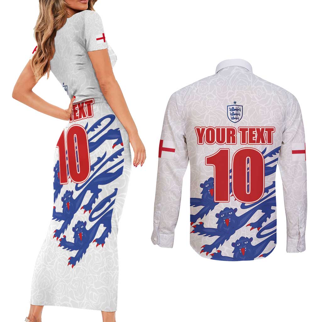 Custom England Football 2024 Road to The Champion Couples Matching Short Sleeve Bodycon Dress and Long Sleeve Button Shirt Football's Coming Home - Wonder Print Shop