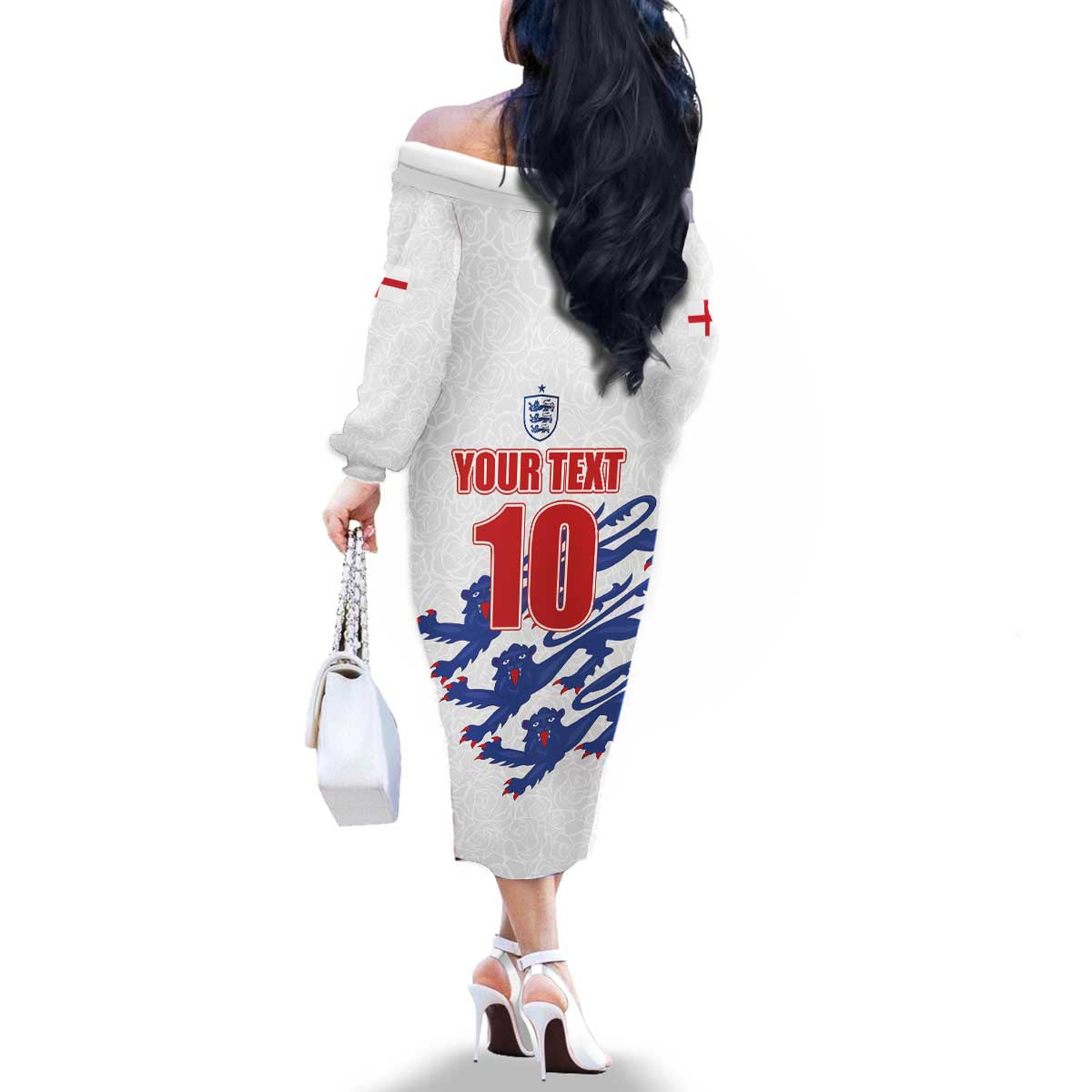 Custom England Football 2024 Road to The Champion Family Matching Off The Shoulder Long Sleeve Dress and Hawaiian Shirt Football's Coming Home - Wonder Print Shop