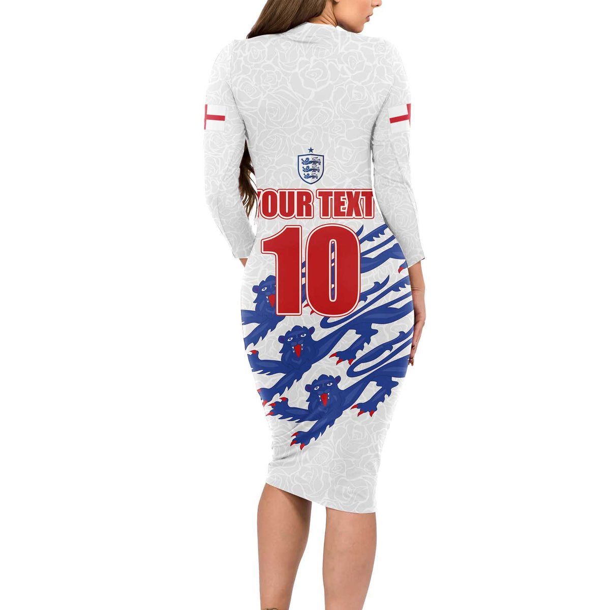 Custom England Football 2024 Road to The Champion Long Sleeve Bodycon Dress Football's Coming Home - Wonder Print Shop