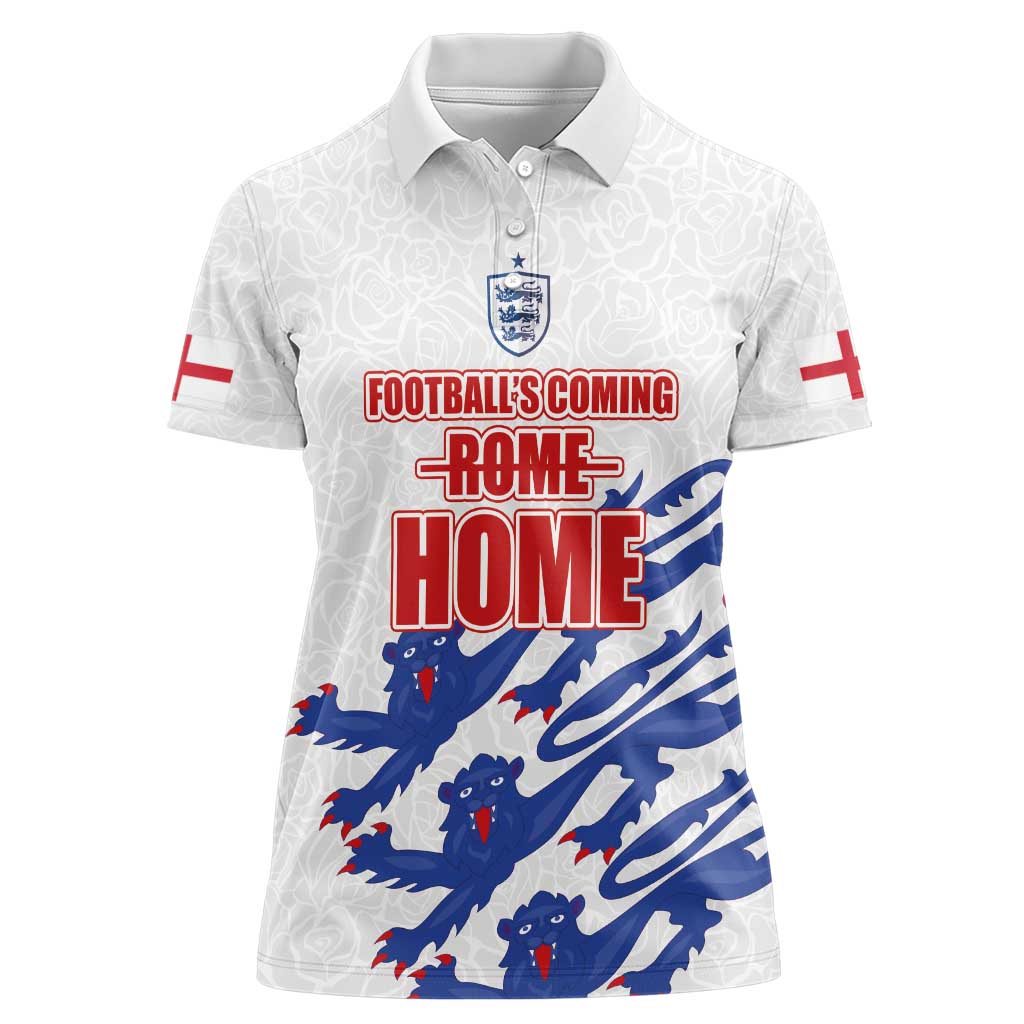 Custom England Football 2024 Road to The Champion Women Polo Shirt Football's Coming Home - Wonder Print Shop