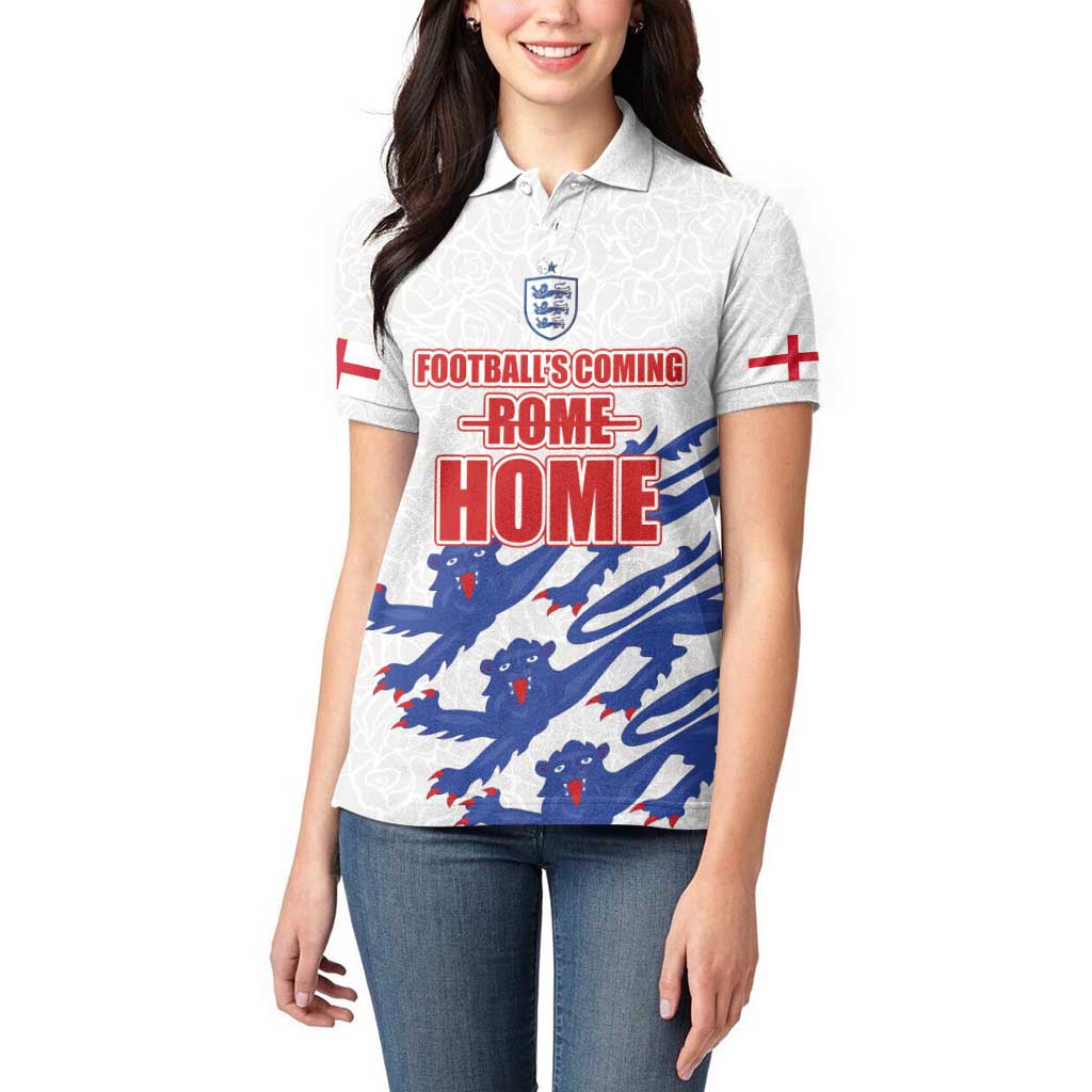 Custom England Football 2024 Road to The Champion Women Polo Shirt Football's Coming Home - Wonder Print Shop