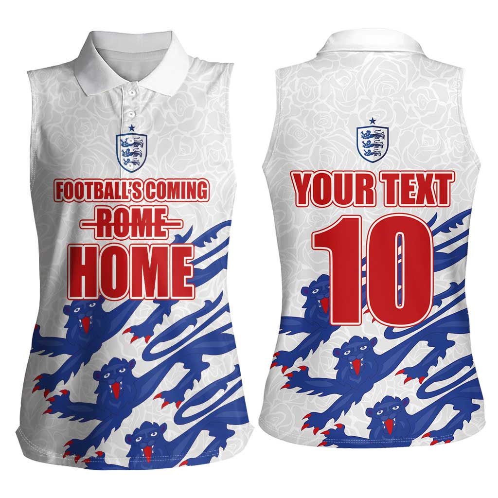 Custom England Football 2024 Road to The Champion Women Sleeveless Polo Shirt Football's Coming Home - Wonder Print Shop