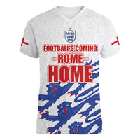 Custom England Football 2024 Road to The Champion Women V-Neck T-Shirt Football's Coming Home - Wonder Print Shop