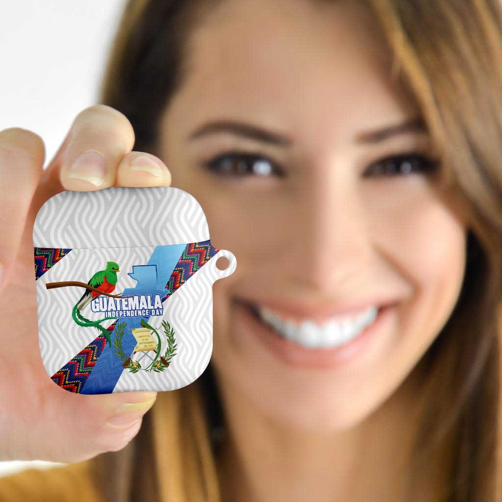 Guatemala Independence Day AirPods Case Resplendent Quetzal with Coat of Arms and Maya Textiles - Wonder Print Shop