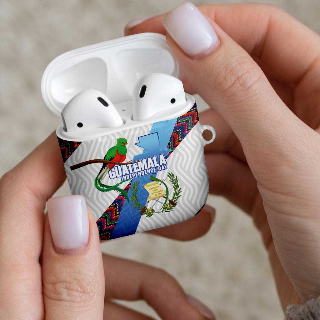 Guatemala Independence Day AirPods Case Resplendent Quetzal with Coat of Arms and Maya Textiles - Wonder Print Shop