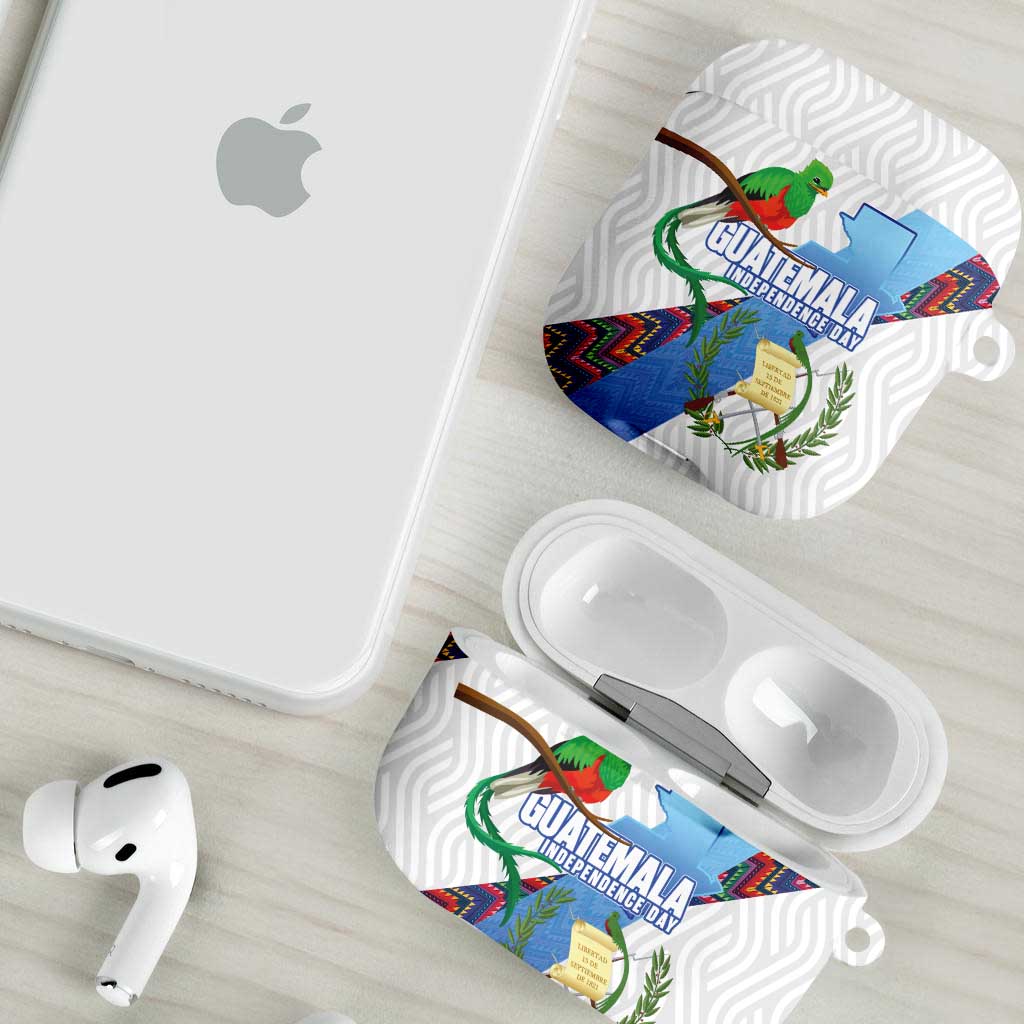 Guatemala Independence Day AirPods Case Resplendent Quetzal with Coat of Arms and Maya Textiles - Wonder Print Shop