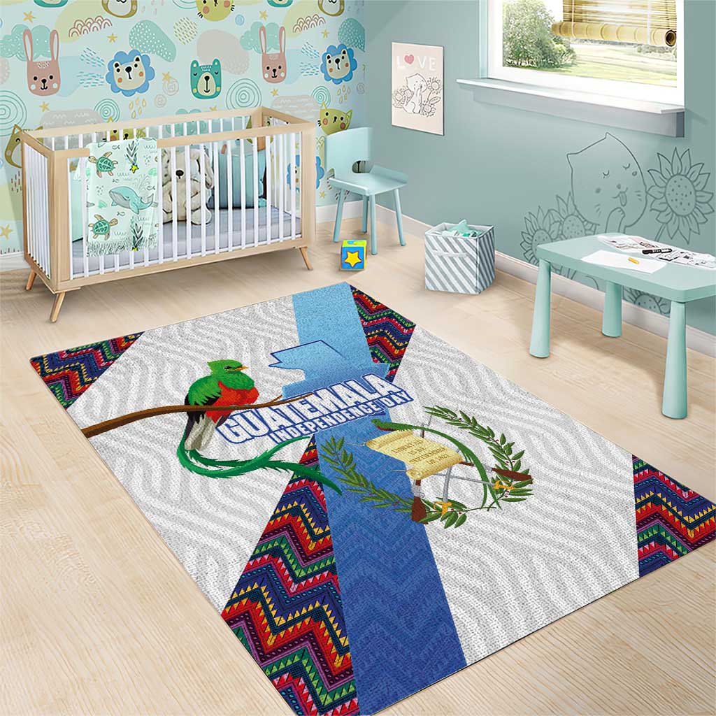 Guatemala Independence Day Area Rug Resplendent Quetzal with Coat of Arms and Maya Textiles - Wonder Print Shop
