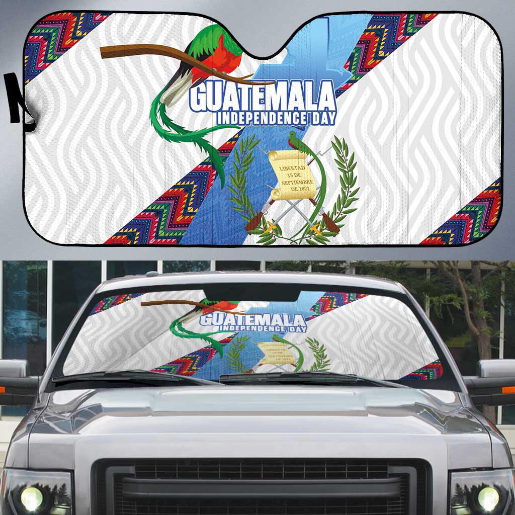 Guatemala Independence Day Auto Sun Shade Resplendent Quetzal with Coat of Arms and Maya Textiles - Wonder Print Shop