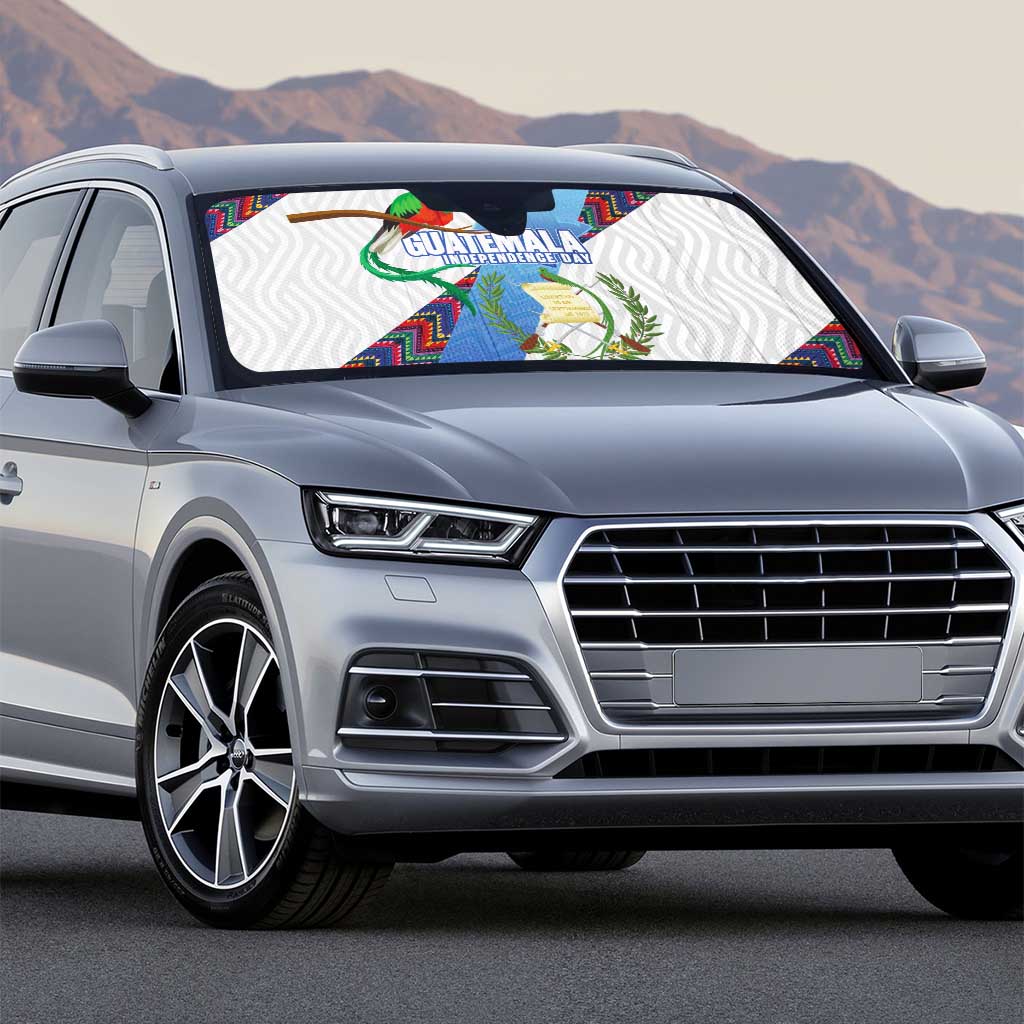 Guatemala Independence Day Auto Sun Shade Resplendent Quetzal with Coat of Arms and Maya Textiles - Wonder Print Shop