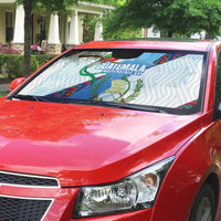 Guatemala Independence Day Auto Sun Shade Resplendent Quetzal with Coat of Arms and Maya Textiles - Wonder Print Shop