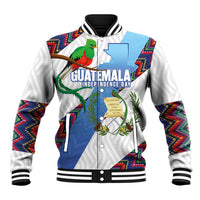 Guatemala Independence Day Baseball Jacket Resplendent Quetzal with Coat of Arms and Maya Textiles - Wonder Print Shop