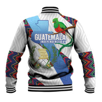 Guatemala Independence Day Baseball Jacket Resplendent Quetzal with Coat of Arms and Maya Textiles - Wonder Print Shop