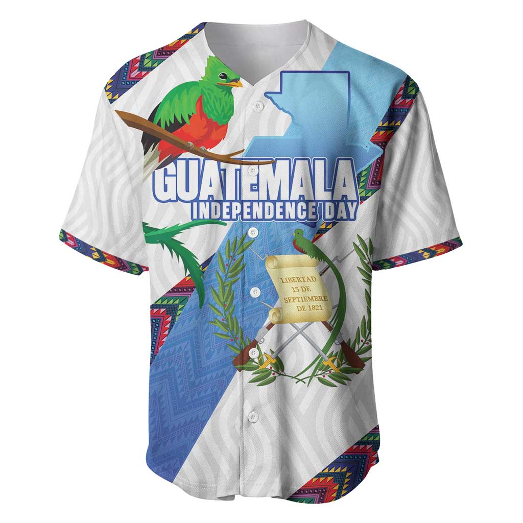 Guatemala Independence Day Baseball Jersey Resplendent Quetzal with Coat of Arms and Maya Textiles - Wonder Print Shop