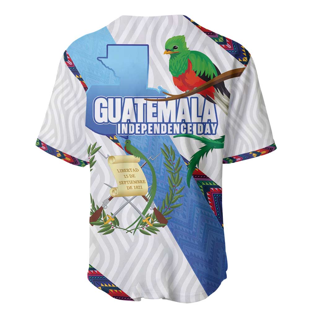 Guatemala Independence Day Baseball Jersey Resplendent Quetzal with Coat of Arms and Maya Textiles - Wonder Print Shop