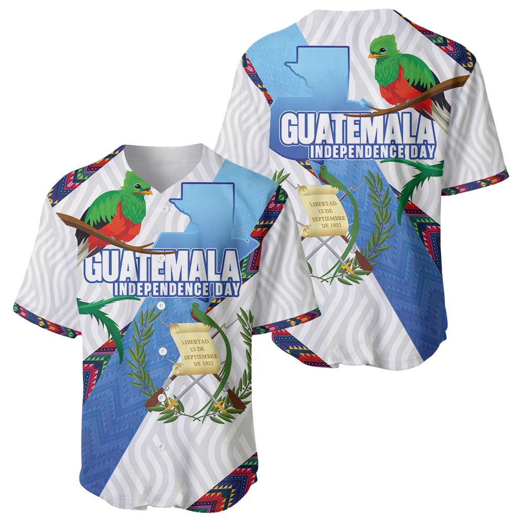 Guatemala Independence Day Baseball Jersey Resplendent Quetzal with Coat of Arms and Maya Textiles - Wonder Print Shop
