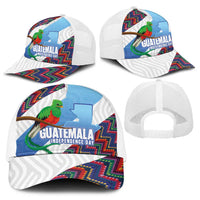 Guatemala Independence Day Baseball Net Cap Resplendent Quetzal with Coat of Arms and Maya Textiles - Wonder Print Shop