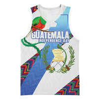 Guatemala Independence Day Basketball Jersey Resplendent Quetzal with Coat of Arms and Maya Textiles - Wonder Print Shop