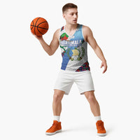 Guatemala Independence Day Basketball Jersey Resplendent Quetzal with Coat of Arms and Maya Textiles - Wonder Print Shop