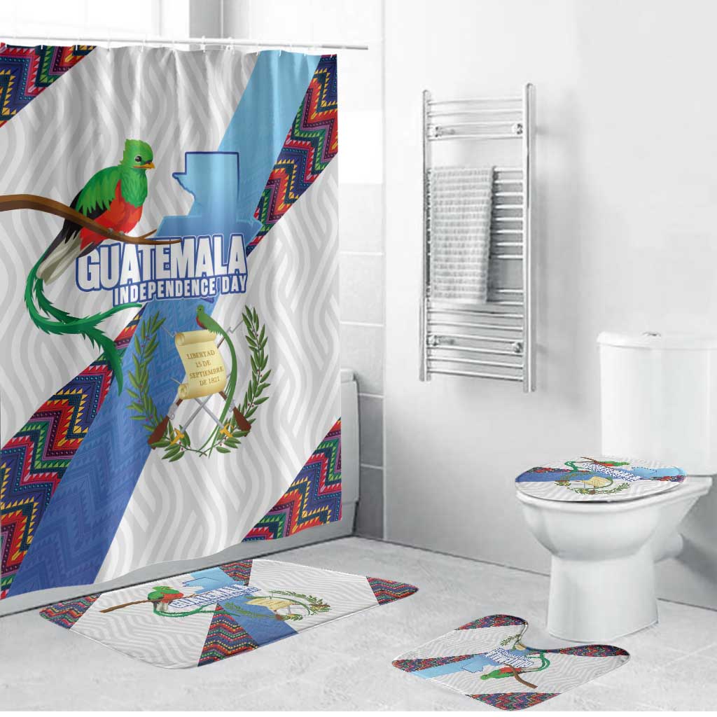 Guatemala Independence Day Bathroom Set Resplendent Quetzal with Coat of Arms and Maya Textiles - Wonder Print Shop