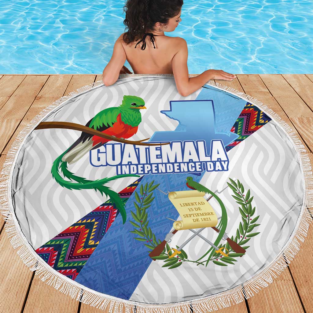 Guatemala Independence Day Beach Blanket Resplendent Quetzal with Coat of Arms and Maya Textiles - Wonder Print Shop