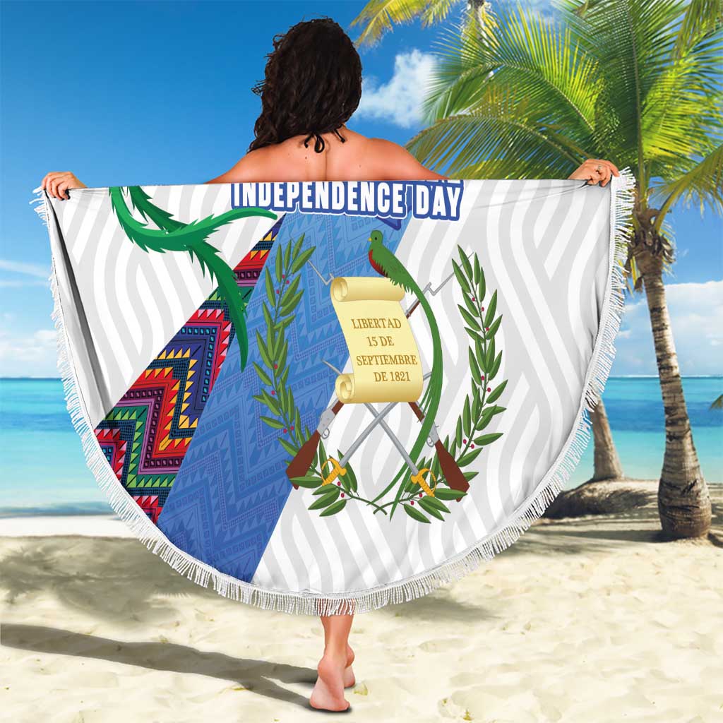 Guatemala Independence Day Beach Blanket Resplendent Quetzal with Coat of Arms and Maya Textiles - Wonder Print Shop