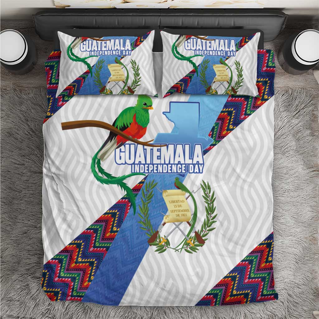 Guatemala Independence Day Bedding Set Resplendent Quetzal with Coat of Arms and Maya Textiles - Wonder Print Shop