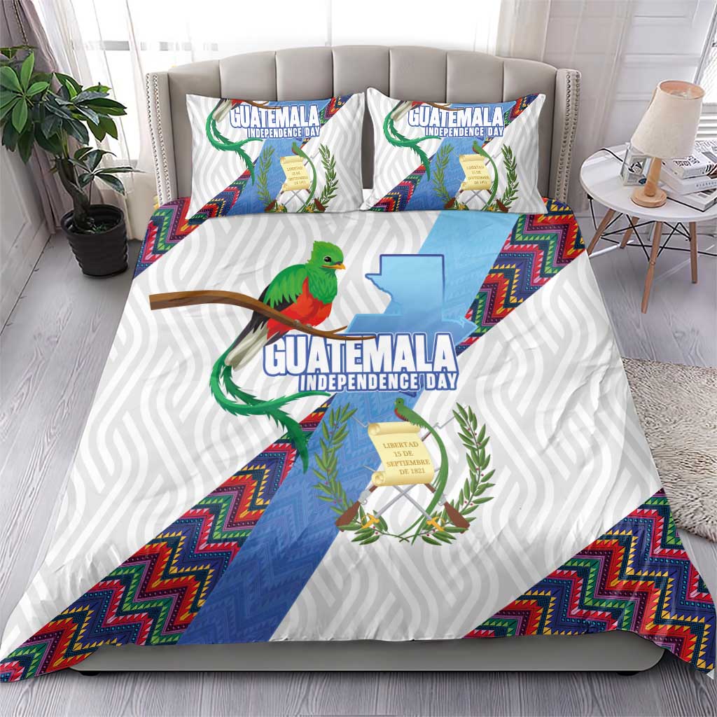 Guatemala Independence Day Bedding Set Resplendent Quetzal with Coat of Arms and Maya Textiles - Wonder Print Shop
