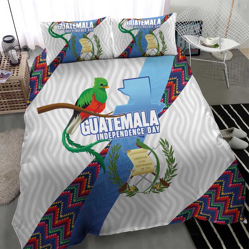 Guatemala Independence Day Bedding Set Resplendent Quetzal with Coat of Arms and Maya Textiles - Wonder Print Shop