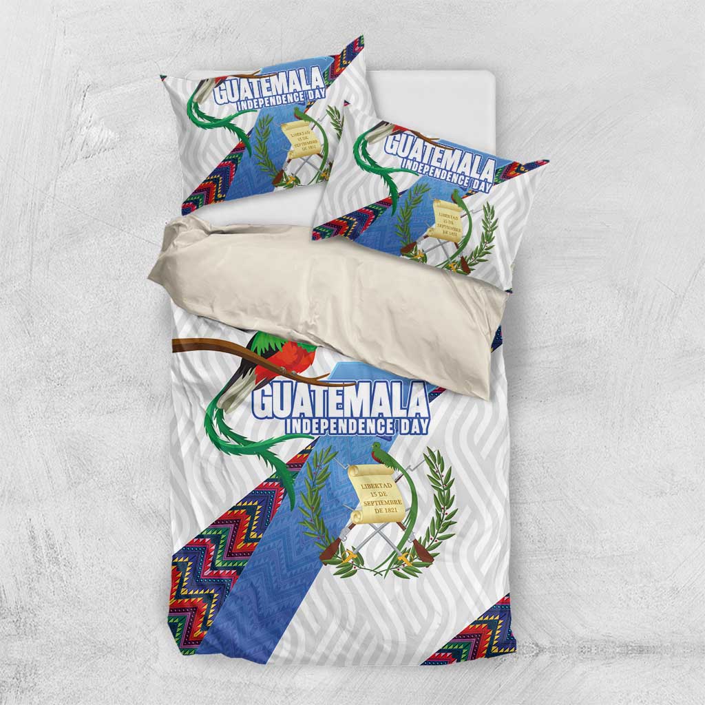 Guatemala Independence Day Bedding Set Resplendent Quetzal with Coat of Arms and Maya Textiles - Wonder Print Shop