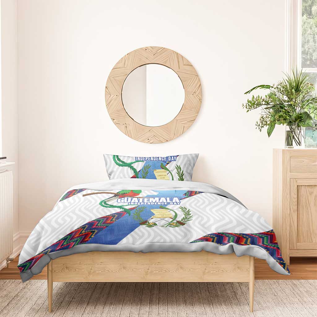 Guatemala Independence Day Bedding Set Resplendent Quetzal with Coat of Arms and Maya Textiles - Wonder Print Shop
