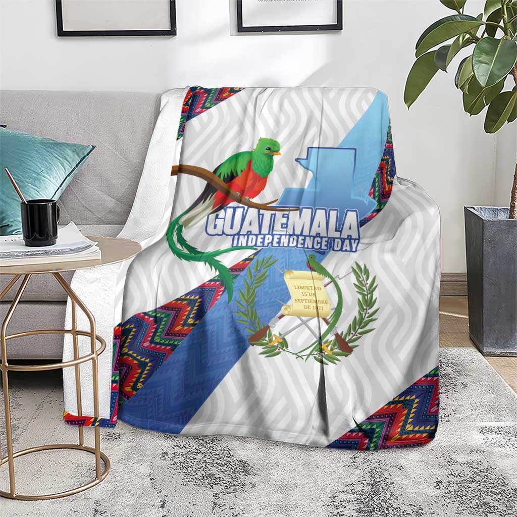Guatemala Independence Day Blanket Resplendent Quetzal with Coat of Arms and Maya Textiles - Wonder Print Shop