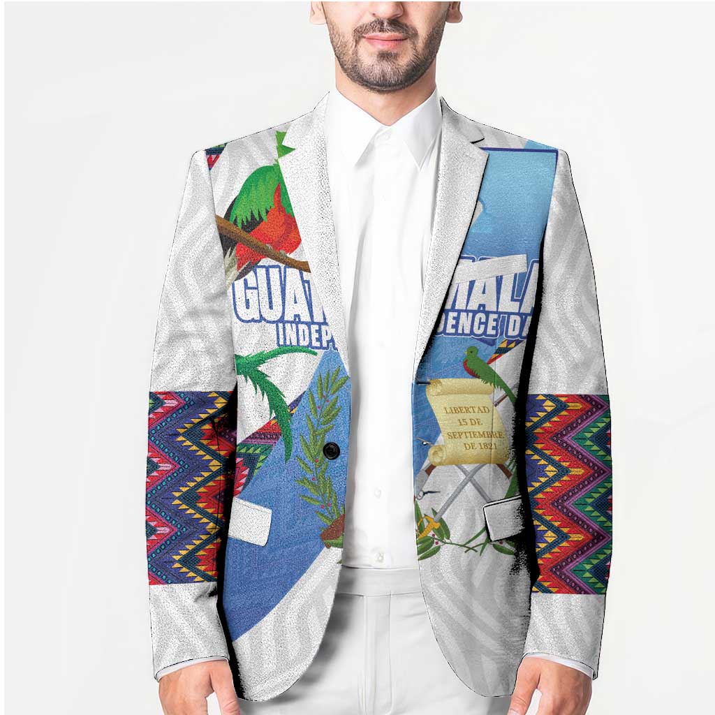 Guatemala Independence Day Blazer Resplendent Quetzal with Coat of Arms and Maya Textiles - Wonder Print Shop