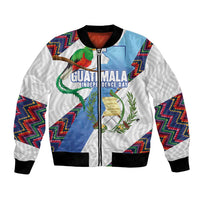 Guatemala Independence Day Bomber Jacket Resplendent Quetzal with Coat of Arms and Maya Textiles - Wonder Print Shop