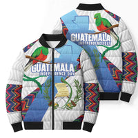 Guatemala Independence Day Bomber Puffer Jacket Resplendent Quetzal with Coat of Arms and Maya Textiles - Wonder Print Shop