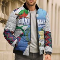 Guatemala Independence Day Bomber Puffer Jacket Resplendent Quetzal with Coat of Arms and Maya Textiles - Wonder Print Shop