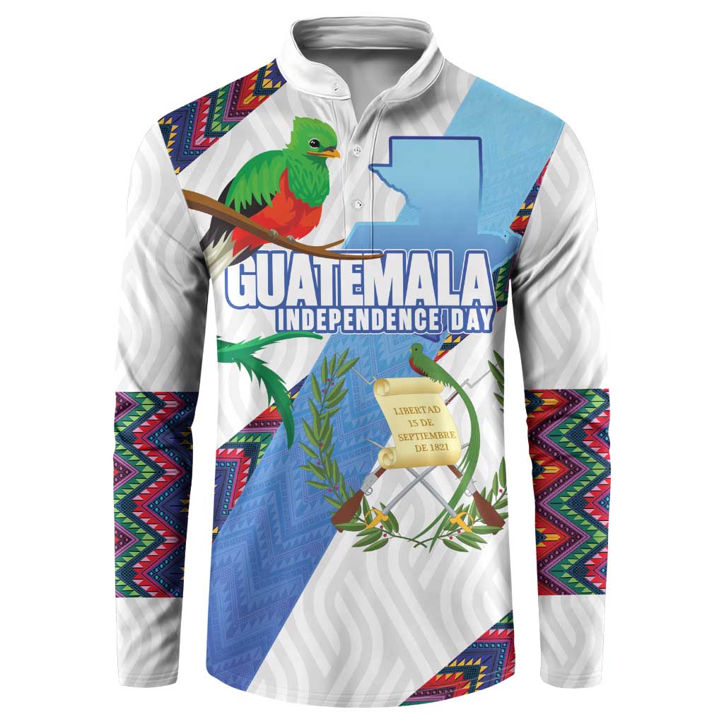 Guatemala Independence Day Button Sweatshirt Resplendent Quetzal with Coat of Arms and Maya Textiles - Wonder Print Shop