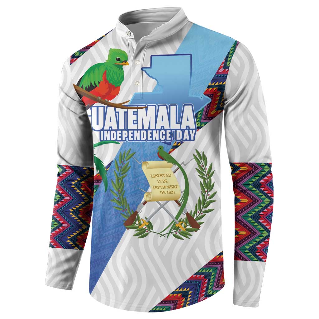 Guatemala Independence Day Button Sweatshirt Resplendent Quetzal with Coat of Arms and Maya Textiles - Wonder Print Shop
