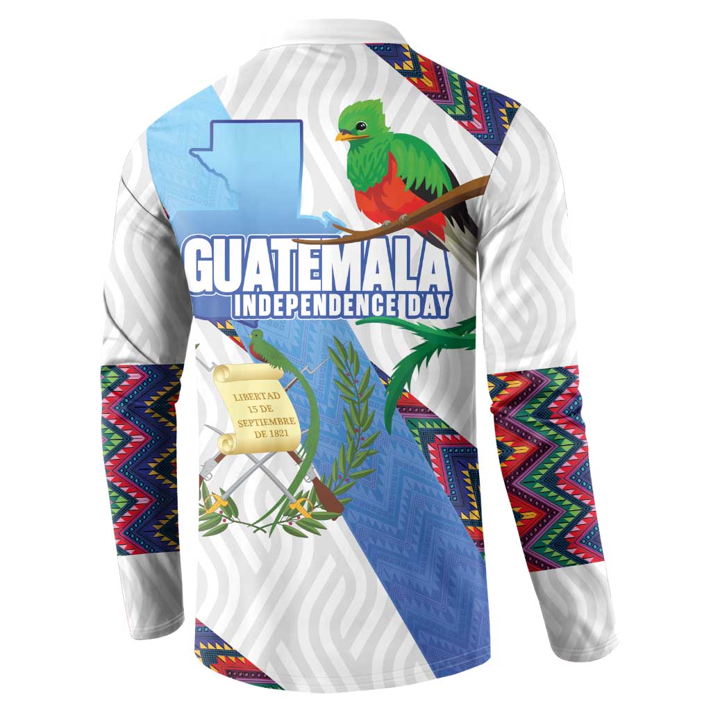Guatemala Independence Day Button Sweatshirt Resplendent Quetzal with Coat of Arms and Maya Textiles - Wonder Print Shop