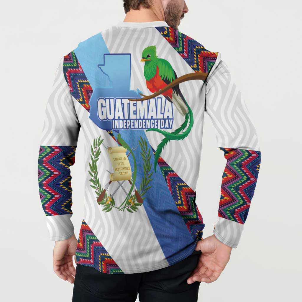 Guatemala Independence Day Button Sweatshirt Resplendent Quetzal with Coat of Arms and Maya Textiles - Wonder Print Shop
