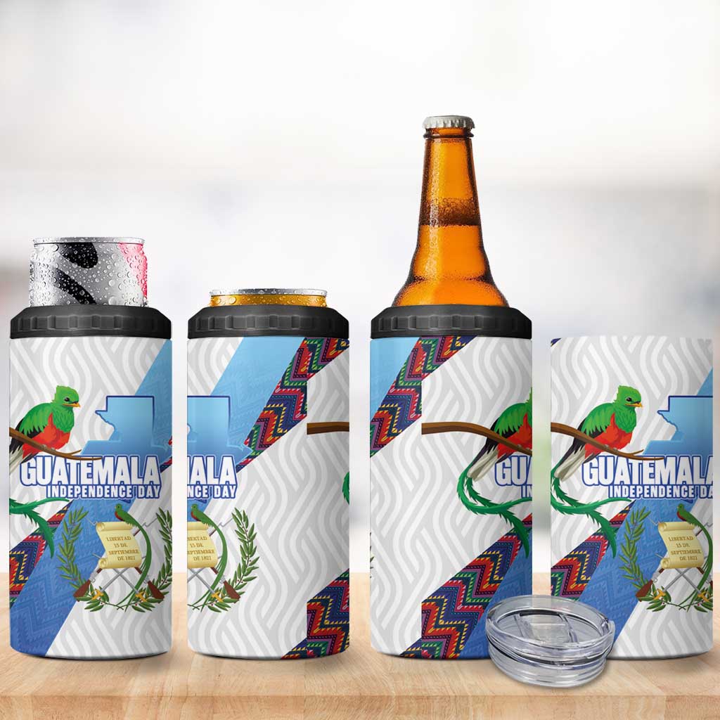 Guatemala Independence Day 4 in 1 Can Cooler Tumbler Resplendent Quetzal with Coat of Arms and Maya Textiles - Wonder Print Shop