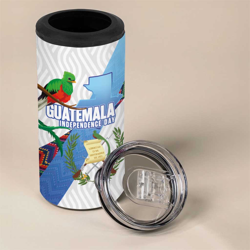 Guatemala Independence Day 4 in 1 Can Cooler Tumbler Resplendent Quetzal with Coat of Arms and Maya Textiles - Wonder Print Shop