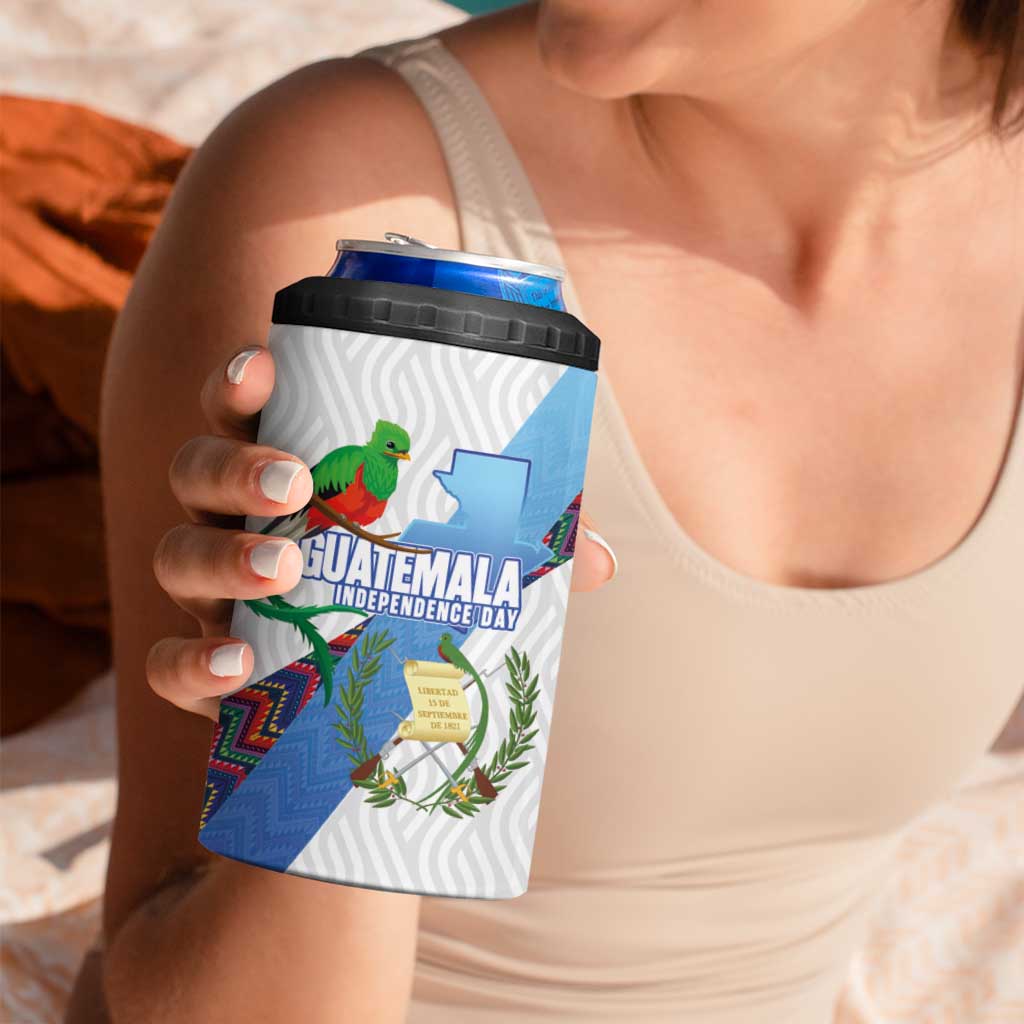 Guatemala Independence Day 4 in 1 Can Cooler Tumbler Resplendent Quetzal with Coat of Arms and Maya Textiles - Wonder Print Shop