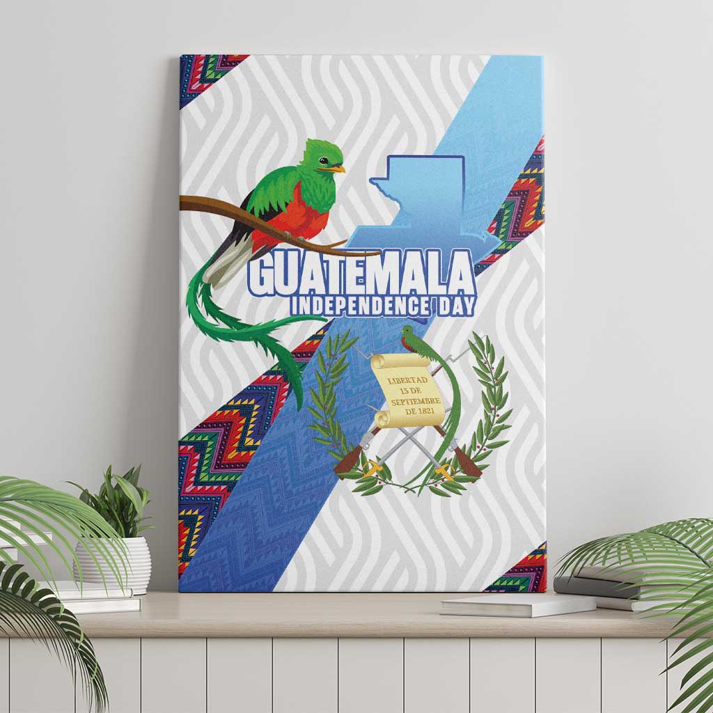 Guatemala Independence Day Canvas Wall Art Resplendent Quetzal with Coat of Arms and Maya Textiles - Wonder Print Shop