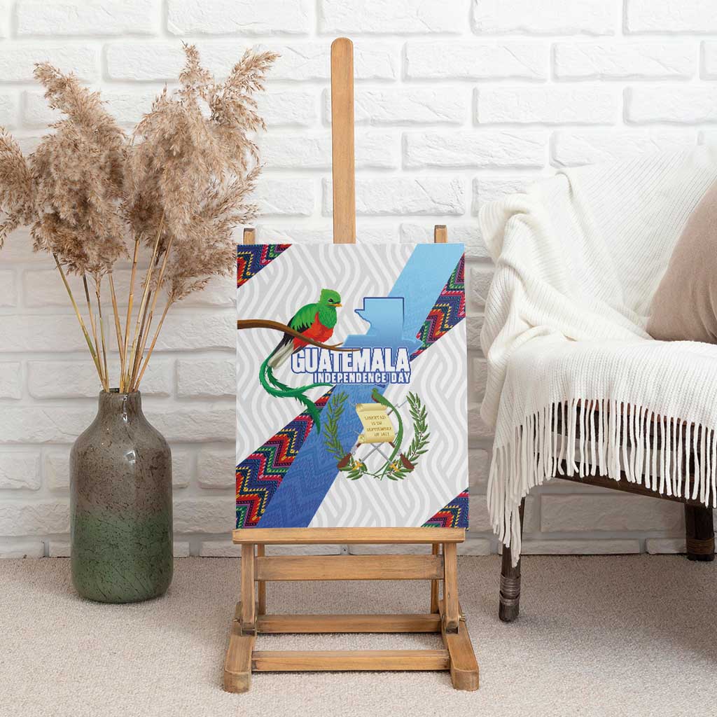 Guatemala Independence Day Canvas Wall Art Resplendent Quetzal with Coat of Arms and Maya Textiles - Wonder Print Shop