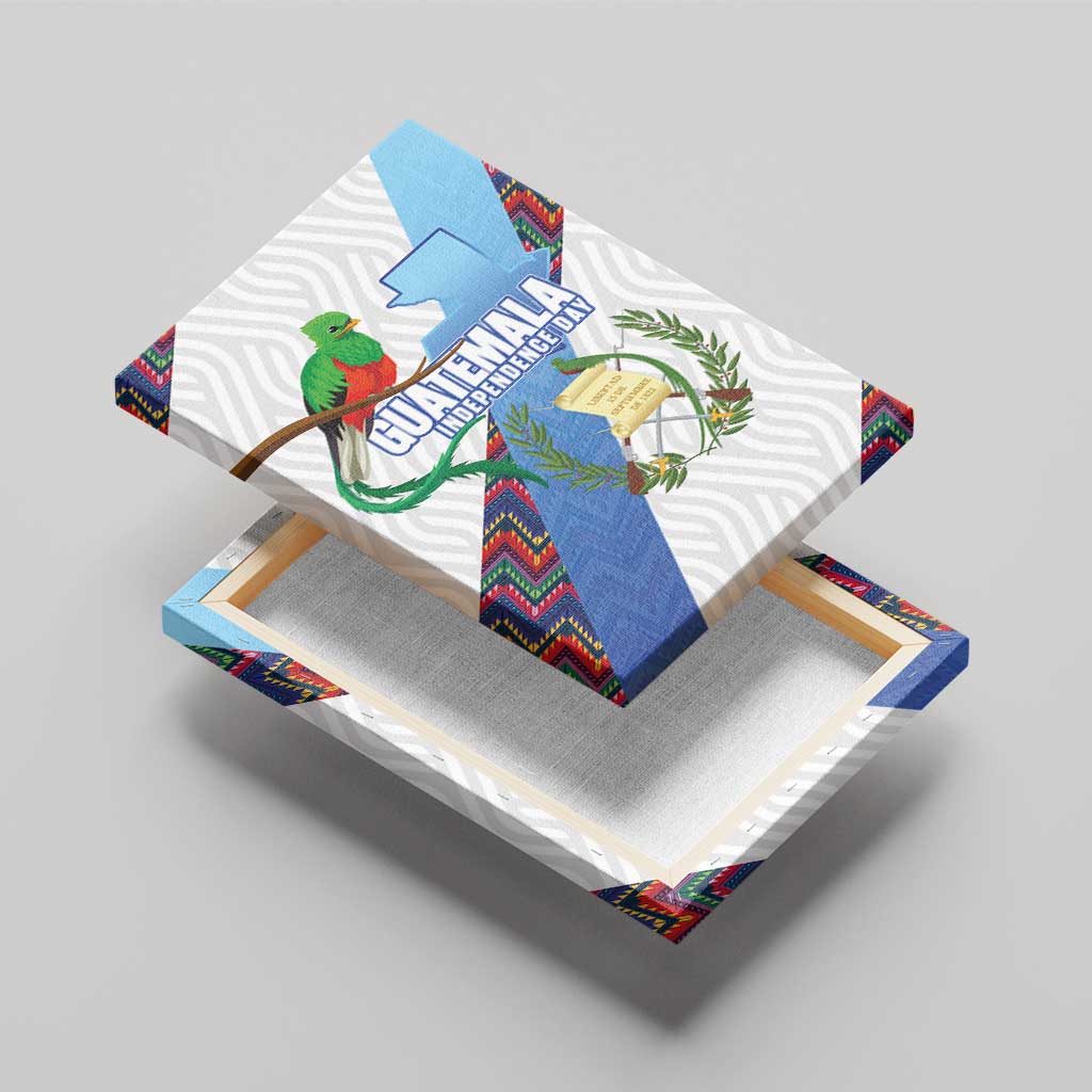 Guatemala Independence Day Canvas Wall Art Resplendent Quetzal with Coat of Arms and Maya Textiles - Wonder Print Shop