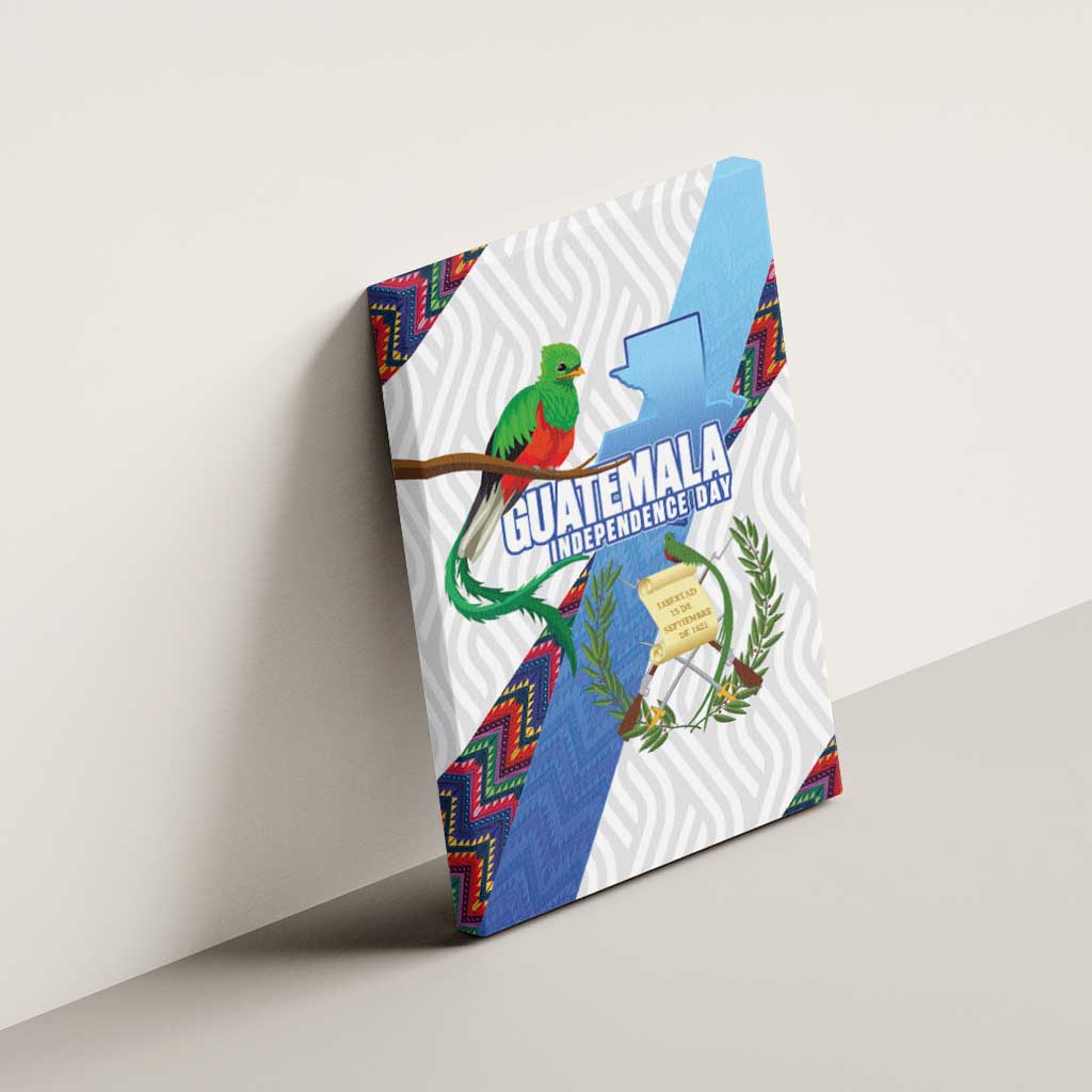 Guatemala Independence Day Canvas Wall Art Resplendent Quetzal with Coat of Arms and Maya Textiles - Wonder Print Shop