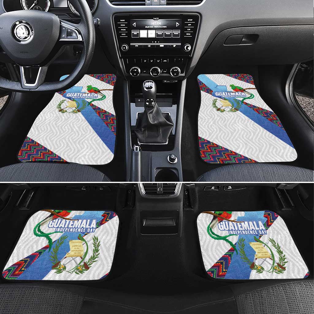 Guatemala Independence Day Car Mats Resplendent Quetzal with Coat of Arms and Maya Textiles - Wonder Print Shop