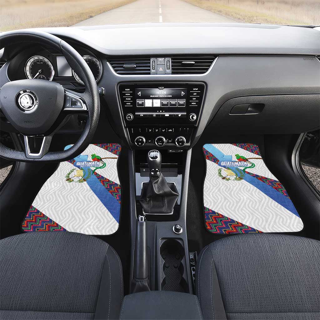 Guatemala Independence Day Car Mats Resplendent Quetzal with Coat of Arms and Maya Textiles - Wonder Print Shop