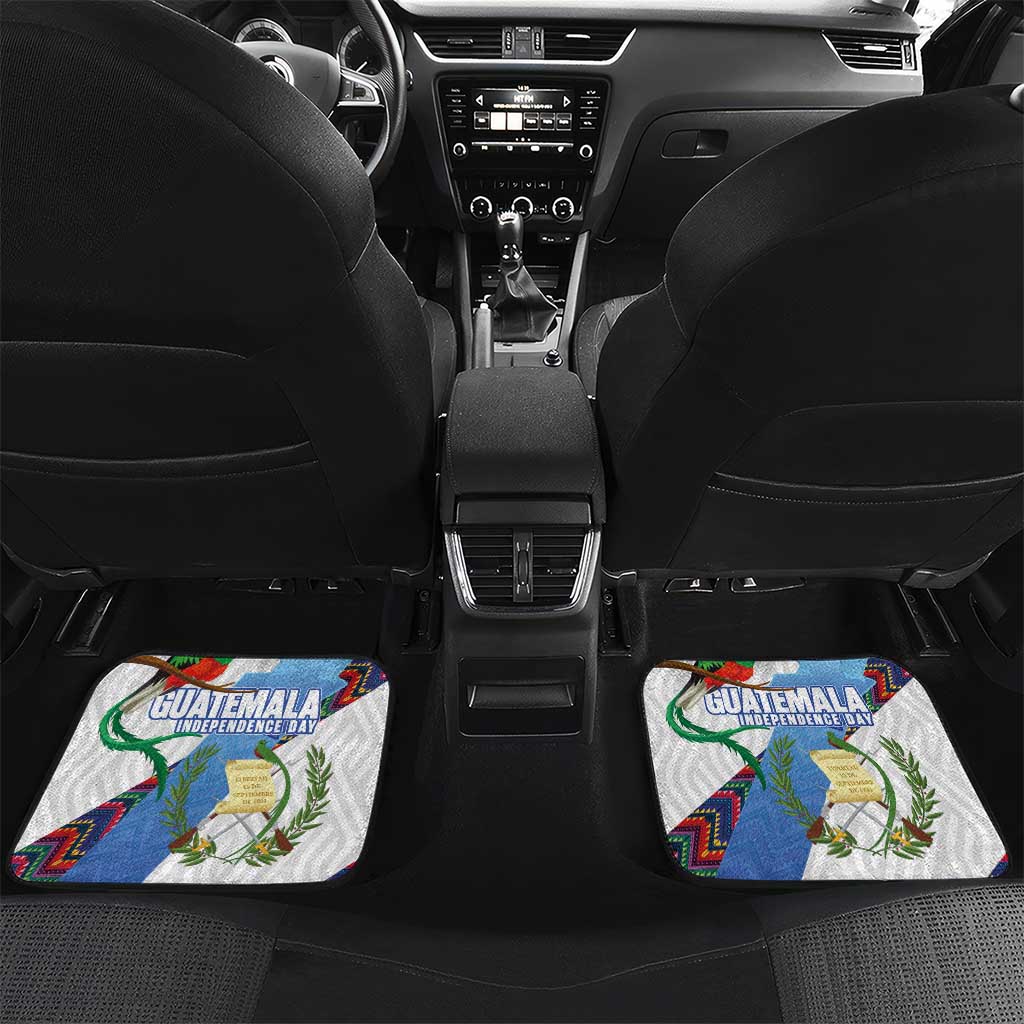 Guatemala Independence Day Car Mats Resplendent Quetzal with Coat of Arms and Maya Textiles - Wonder Print Shop