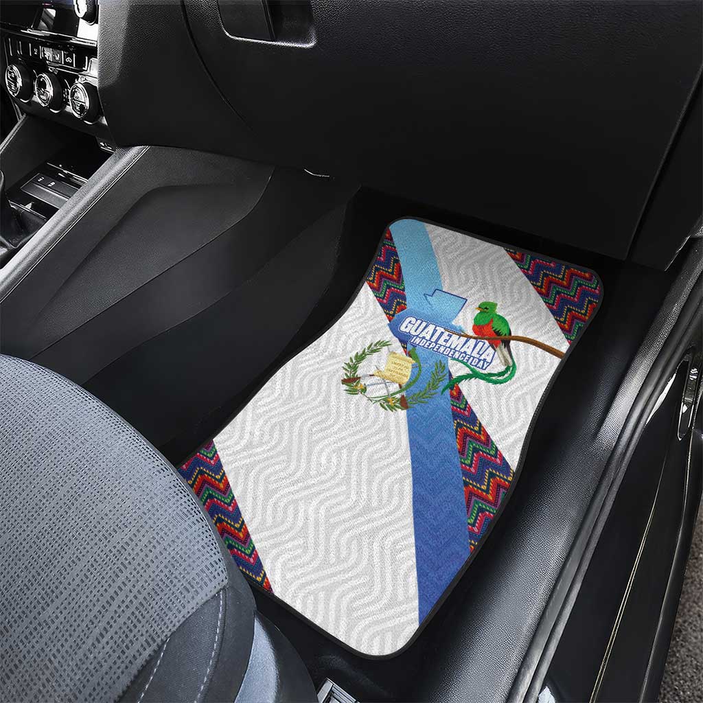 Guatemala Independence Day Car Mats Resplendent Quetzal with Coat of Arms and Maya Textiles - Wonder Print Shop